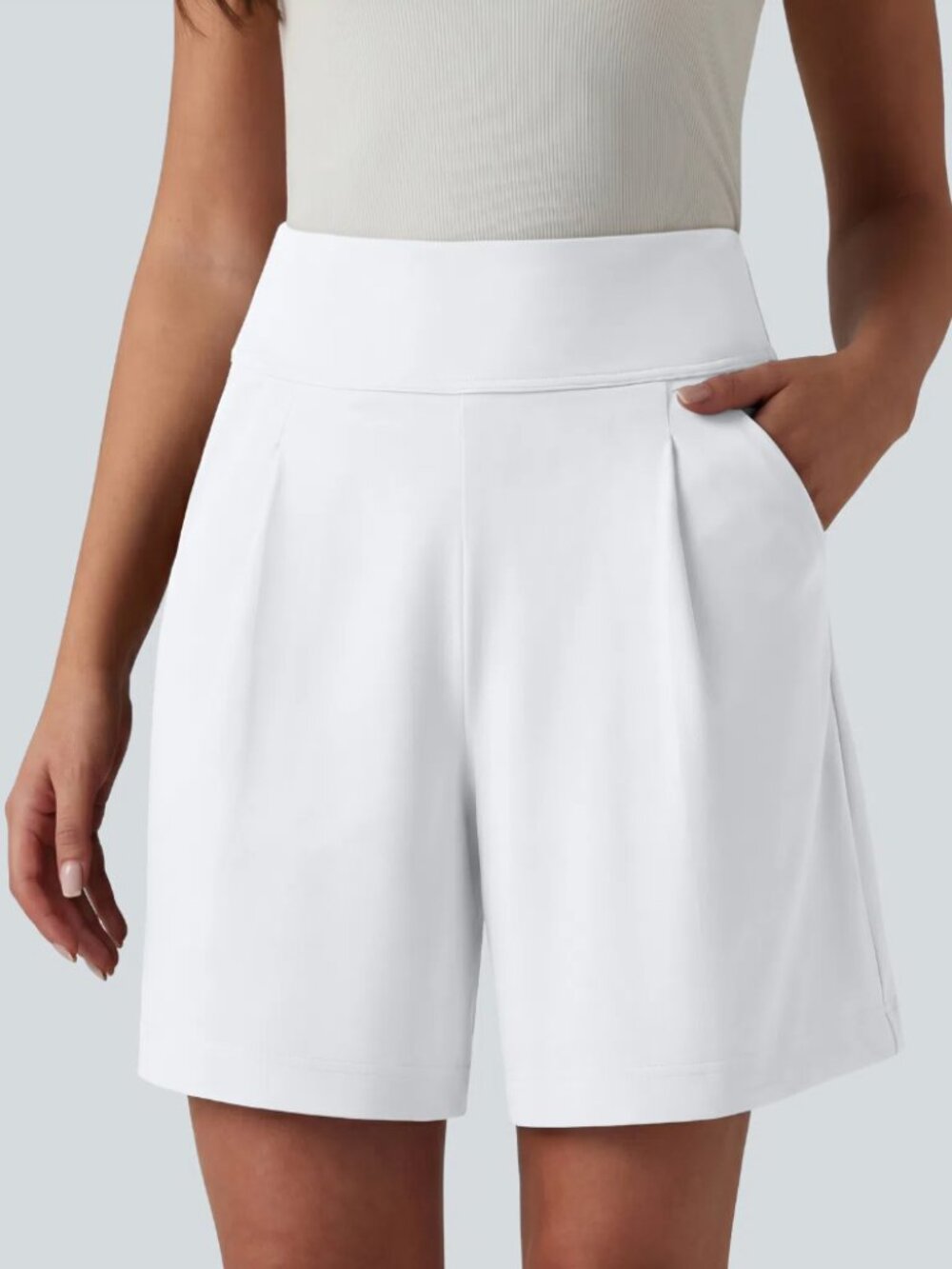 DayStretch High Waisted Work Baggy Bermuda Shorts 7'' with Pockets